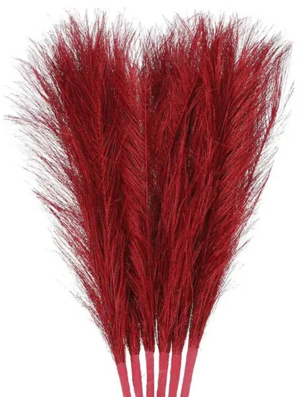 Deep Red 1.18” Red Artificial Plant Faux Pampas Grass 4 Pcks Fluffy Vase Filler